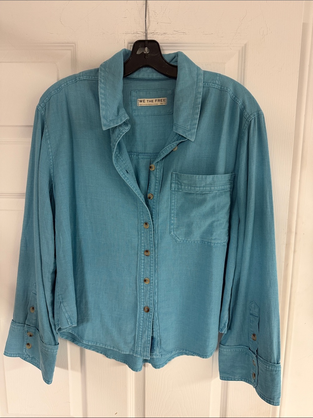 We The Free Teal Casual Button-Down Shirt